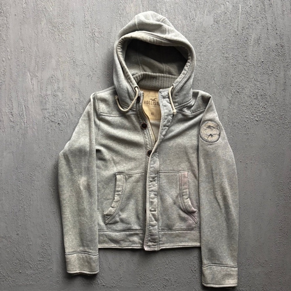 Vintage  Hollister Button Up Hoodie Men XL Gray 2000s Y2K